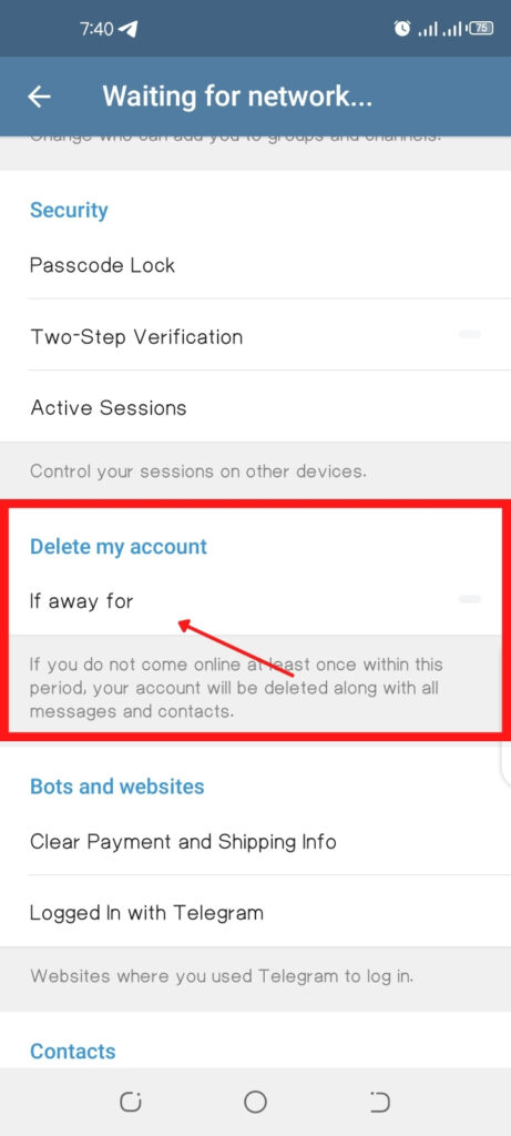 delete telegram account