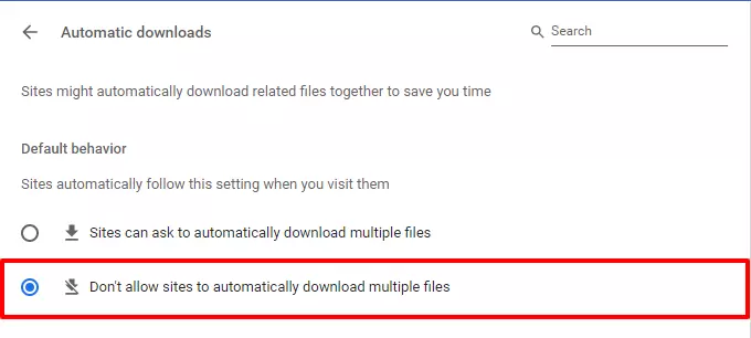 disable multiple downloads chrome