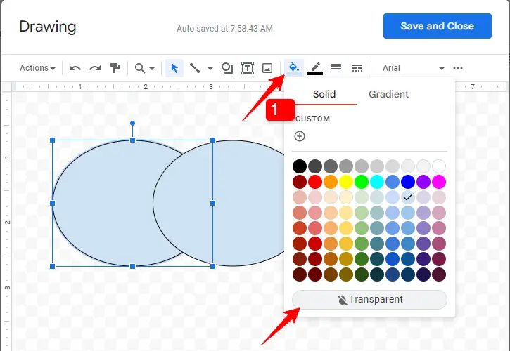 make a venn diagram transparent in google docs
