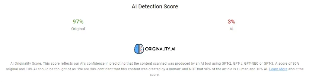 originality AI review scan results from Copy AI